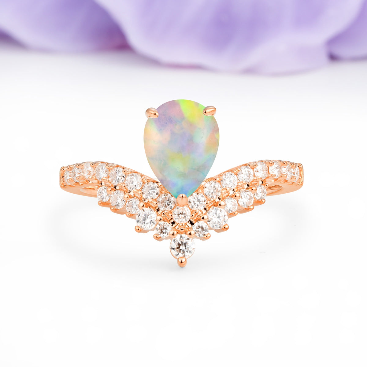 Classic and Unique 3-Prong Crown Setting with Pear Cut Fire Opal Engagement Ring - Additional view