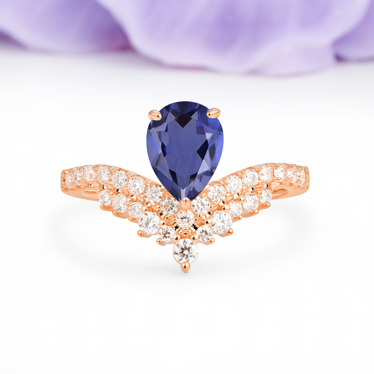 Classic and Unique 3-Prong Crown Setting with Pear Cut Tanzanite Engagement Ring - Additional view
