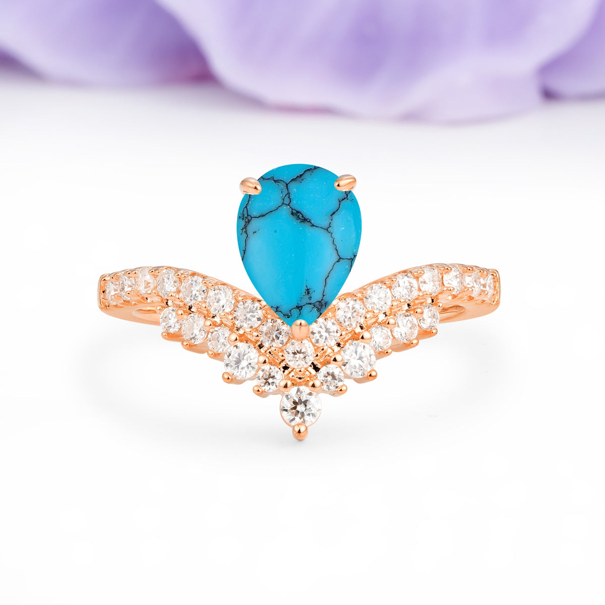 Classic and Unique 3-Prong Crown Setting with Pear Cut Turquoise Engagement Ring - Additional view