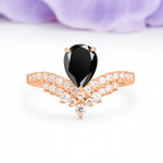 Classic and Unique 3-Prong Crown Setting with Pear Cut Black Onyx Engagement Ring - Additional view