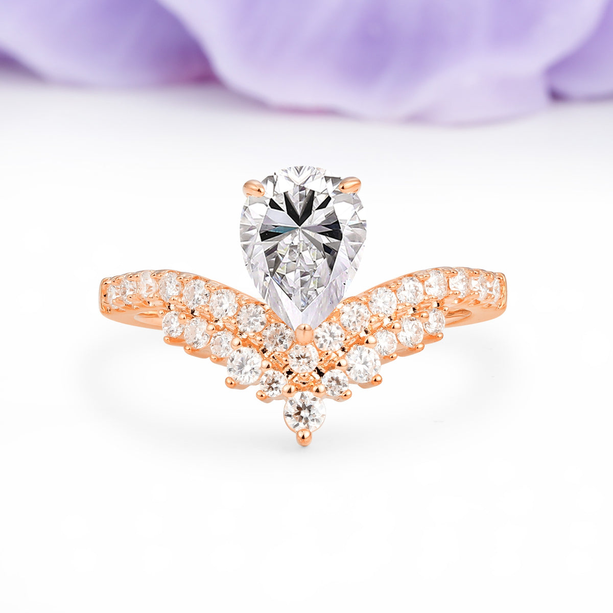 Classic and Unique 3-Prong Crown Setting with Pear Cut Lab Diamond Engagement Ring - Additional view