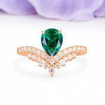 Classic and Unique 3-Prong Crown Setting with Pear Cut Emerald Engagement Ring - Additional view