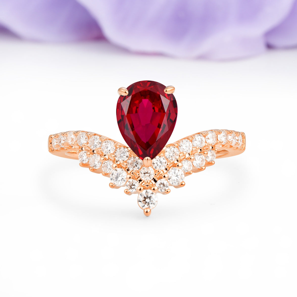 Classic and Unique 3-Prong Crown Setting with Pear Cut Ruby Engagement Ring - Additional view