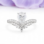 Classic and Unique 3-Prong Crown Setting with Pear Cut Moissanite Engagement Ring - Additional view