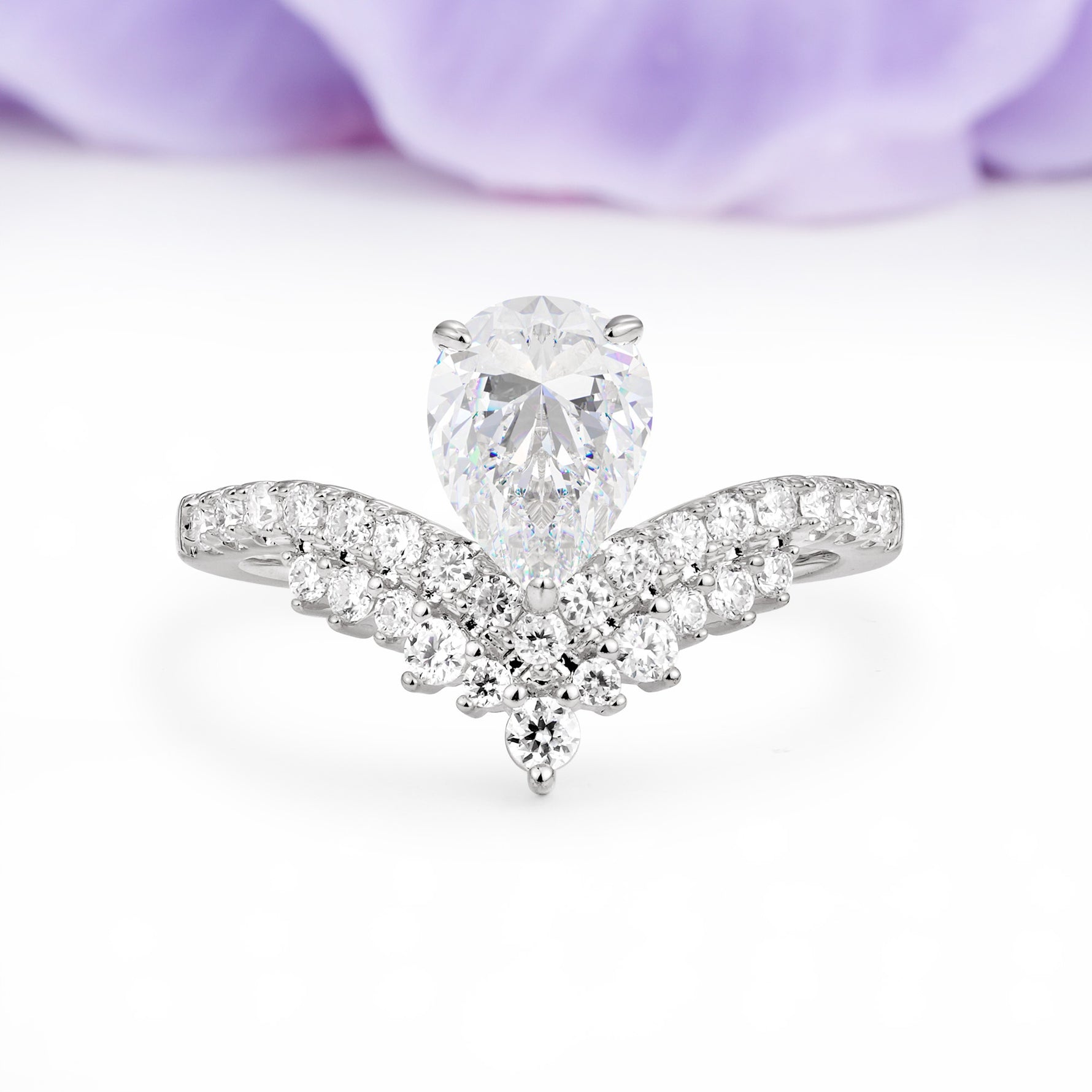Classic and Unique 3-Prong Crown Setting with Pear Cut Moissanite Engagement Ring - Additional view