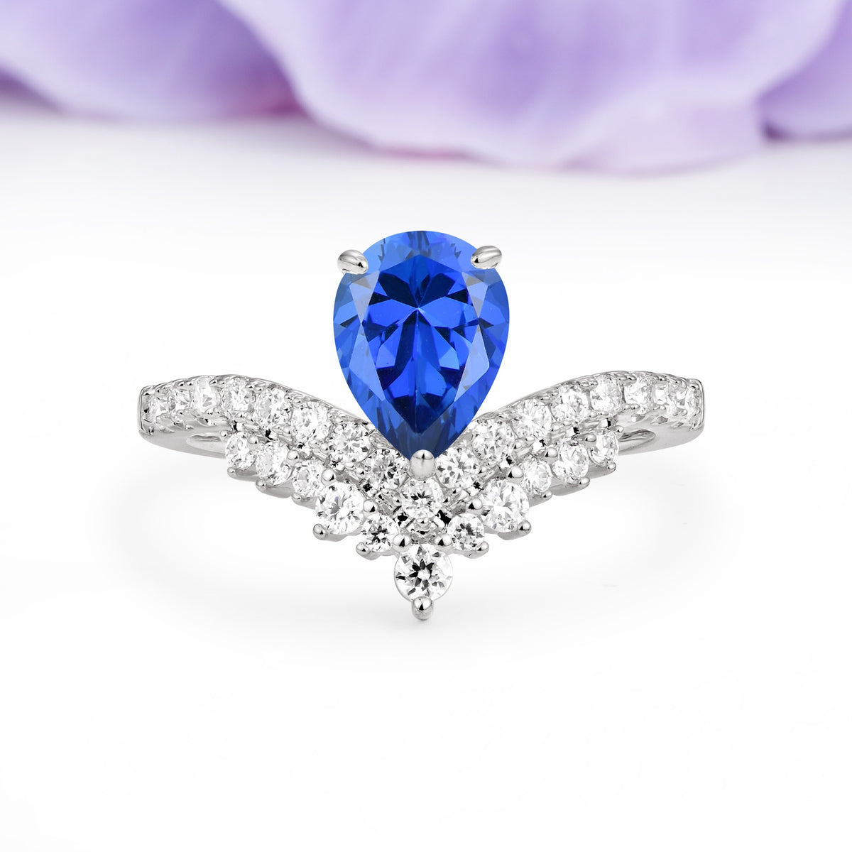 Classic and Unique 3-Prong Crown Setting with Pear Cut Sapphire Engagement Ring - Additional view