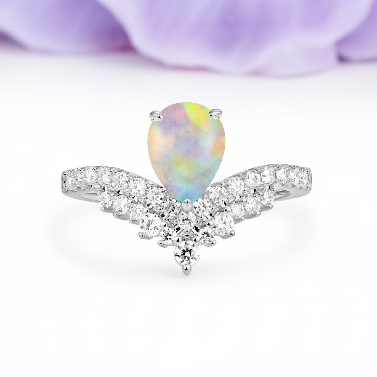 Classic and Unique 3-Prong Crown Setting with Pear Cut Fire Opal Engagement Ring - Additional view