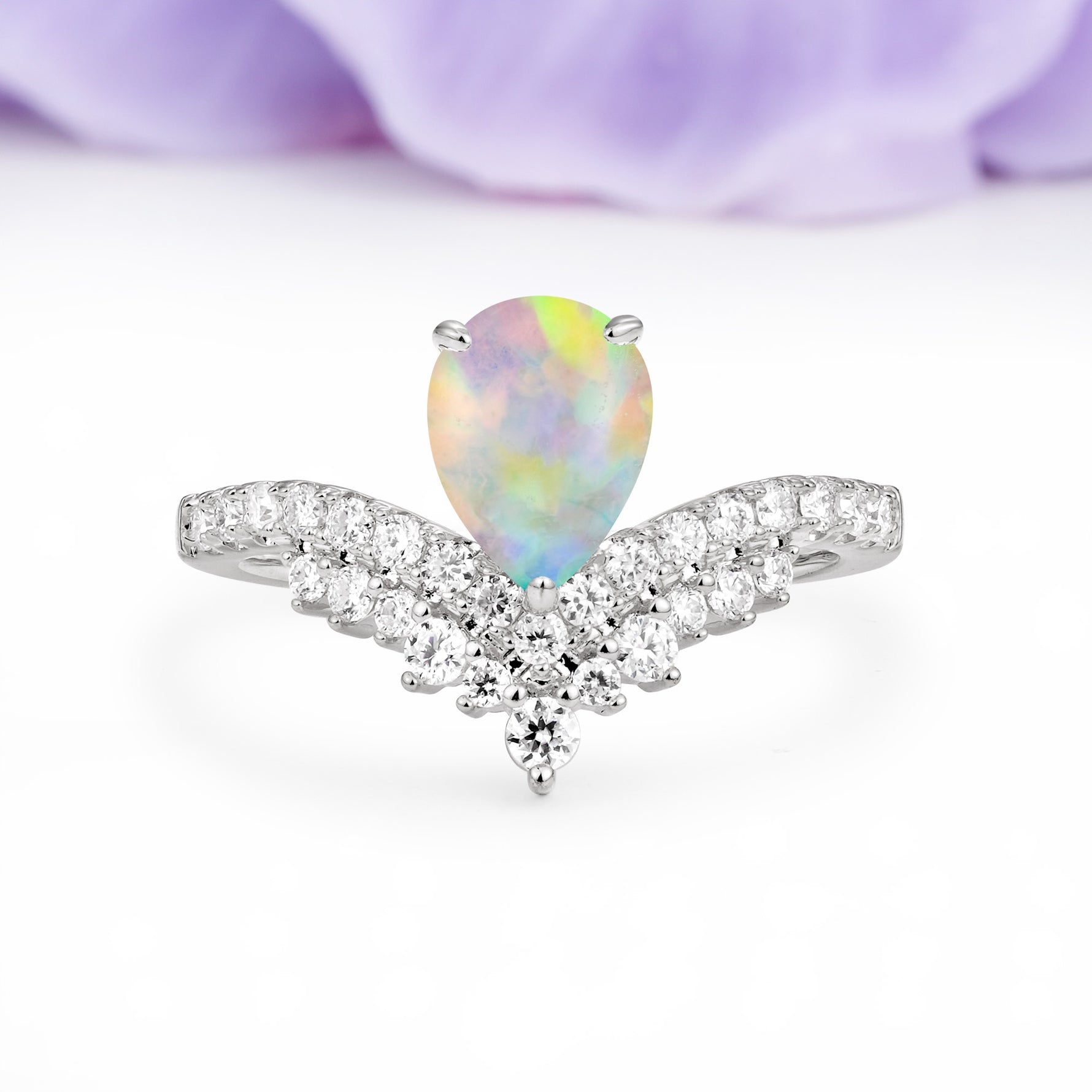 Classic and Unique 3-Prong Crown Setting with Pear Cut Fire Opal Engagement Ring - Additional view