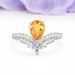 Classic and Unique 3-Prong Crown Setting with Pear Cut Citrine Engagement Ring - Additional view