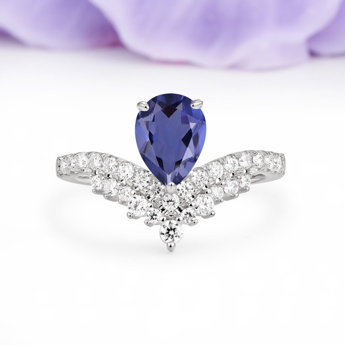 Classic and Unique 3-Prong Crown Setting with Pear Cut Tanzanite Engagement Ring - Additional view