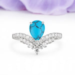Classic and Unique 3-Prong Crown Setting with Pear Cut Turquoise Engagement Ring - Additional view