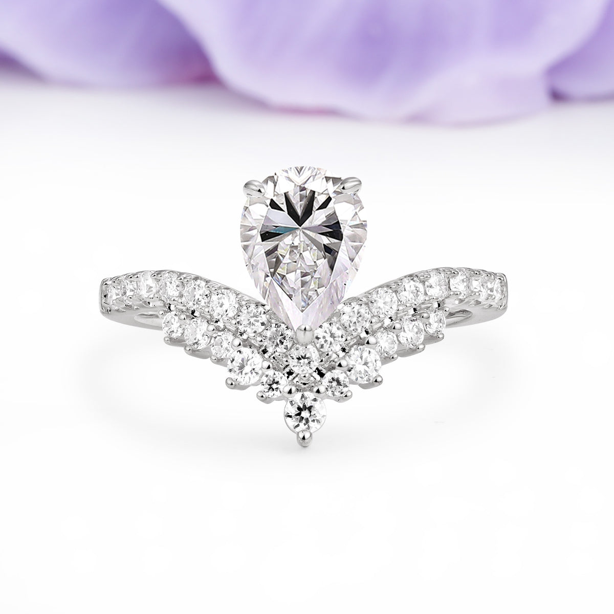 Classic and Unique 3-Prong Crown Setting with Pear Cut Lab Diamond Engagement Ring - Additional view