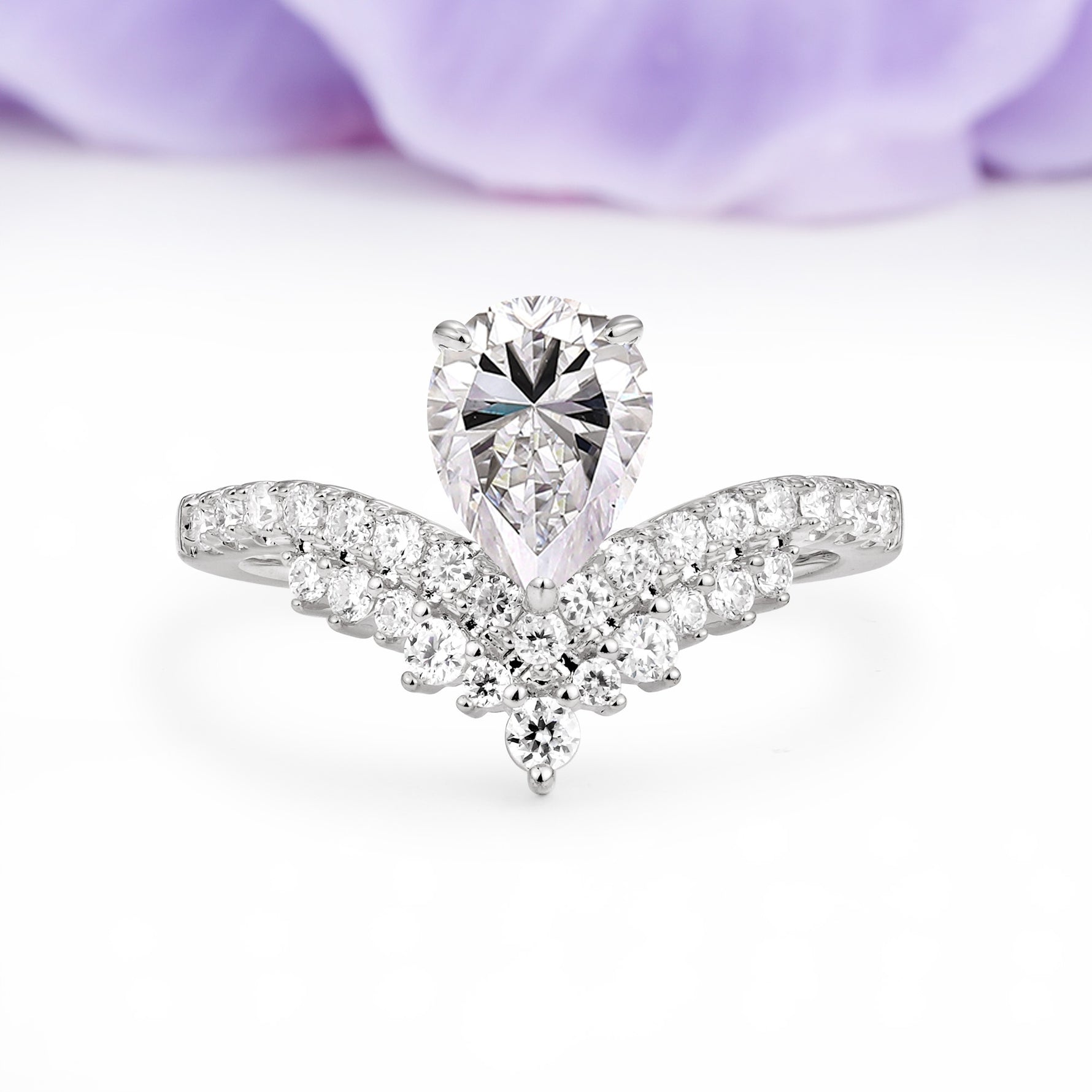 Classic and Unique 3-Prong Crown Setting with Pear Cut Lab Diamond Engagement Ring - Additional view