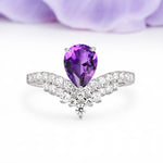 Classic and Unique 3-Prong Crown Setting with Pear Cut Amethyst Engagement Ring - Additional view