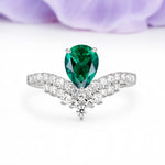 Classic and Unique 3-Prong Crown Setting with Pear Cut Emerald Engagement Ring - Additional view