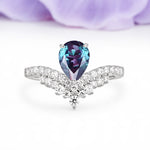 Classic and Unique 3-Prong Crown Setting with Pear Cut Alexandrite Engagement Ring - Additional view