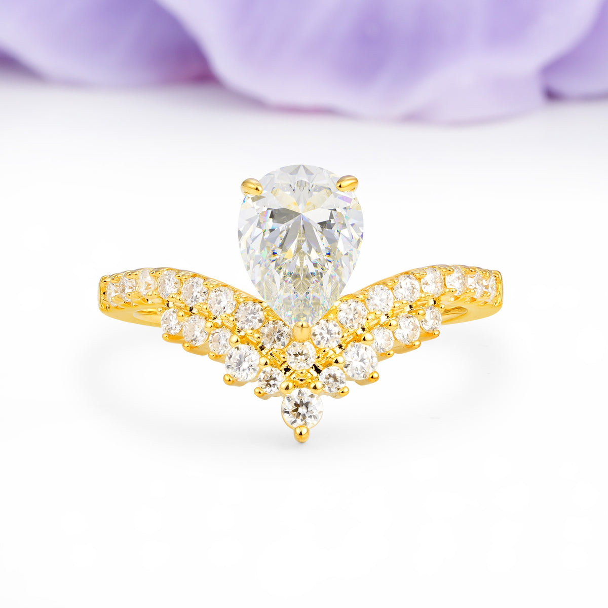 Classic and Unique 3-Prong Crown Setting with Pear Cut Moissanite Engagement Ring - Additional view
