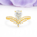 Classic and Unique 3-Prong Crown Setting with Pear Cut Moissanite Engagement Ring - Additional view