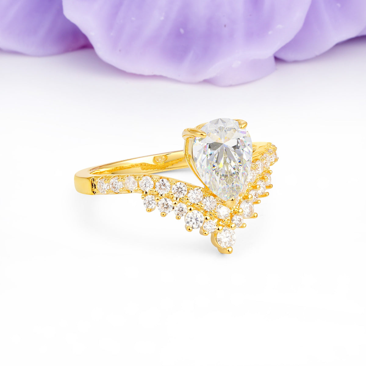Classic and Unique 3-Prong Crown Setting with Pear Cut Moissanite Engagement Ring - Additional view