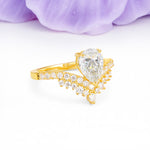 Classic and Unique 3-Prong Crown Setting with Pear Cut Moissanite Engagement Ring - Additional view