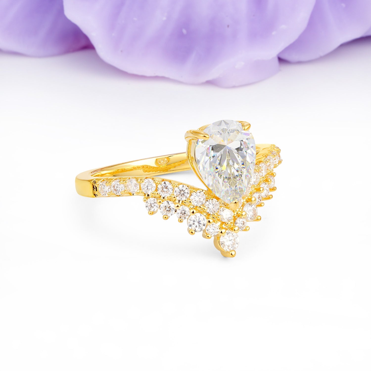 Classic and Unique 3-Prong Crown Setting with Pear Cut Moissanite Engagement Ring - Additional view