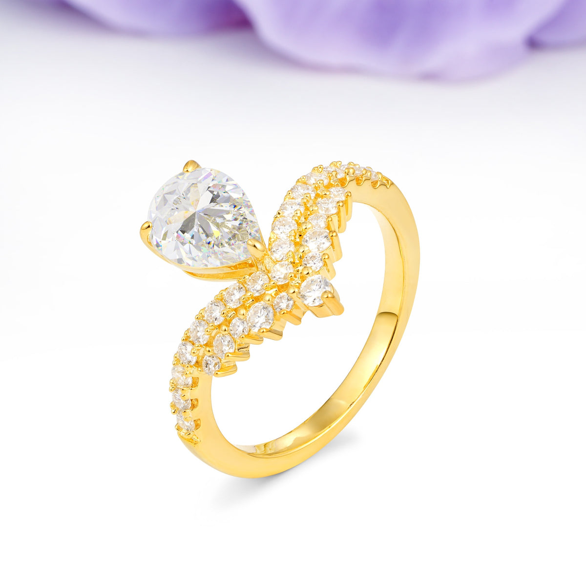 Classic and Unique 3-Prong Crown Setting with Pear Cut Moissanite Engagement Ring - Additional view
