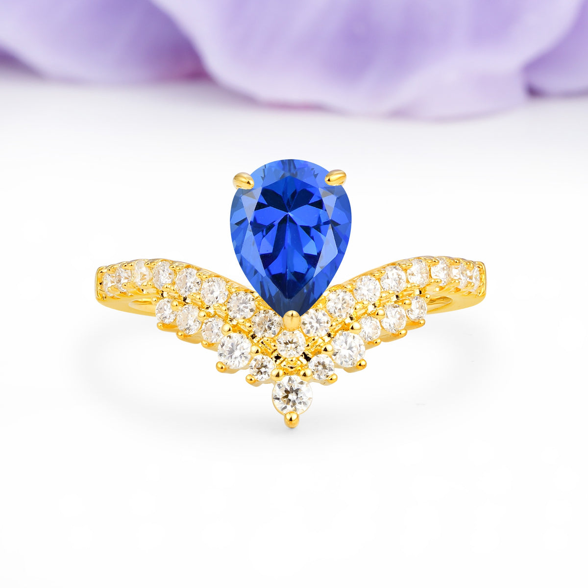 Classic and Unique 3-Prong Crown Setting with Pear Cut Sapphire Engagement Ring - Additional view