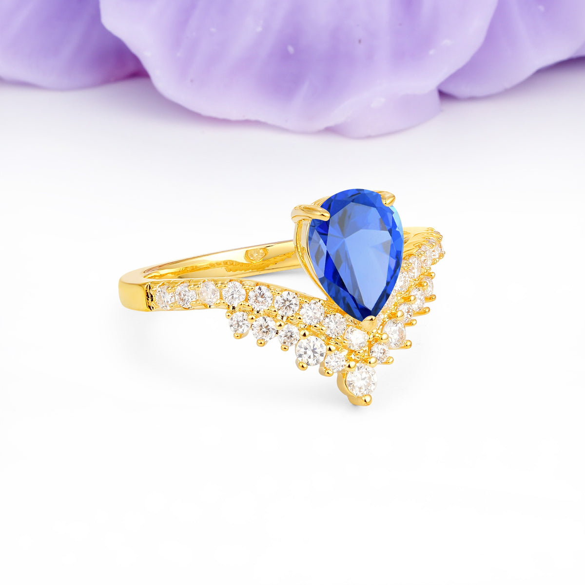 Classic and Unique 3-Prong Crown Setting with Pear Cut Sapphire Engagement Ring - Additional view
