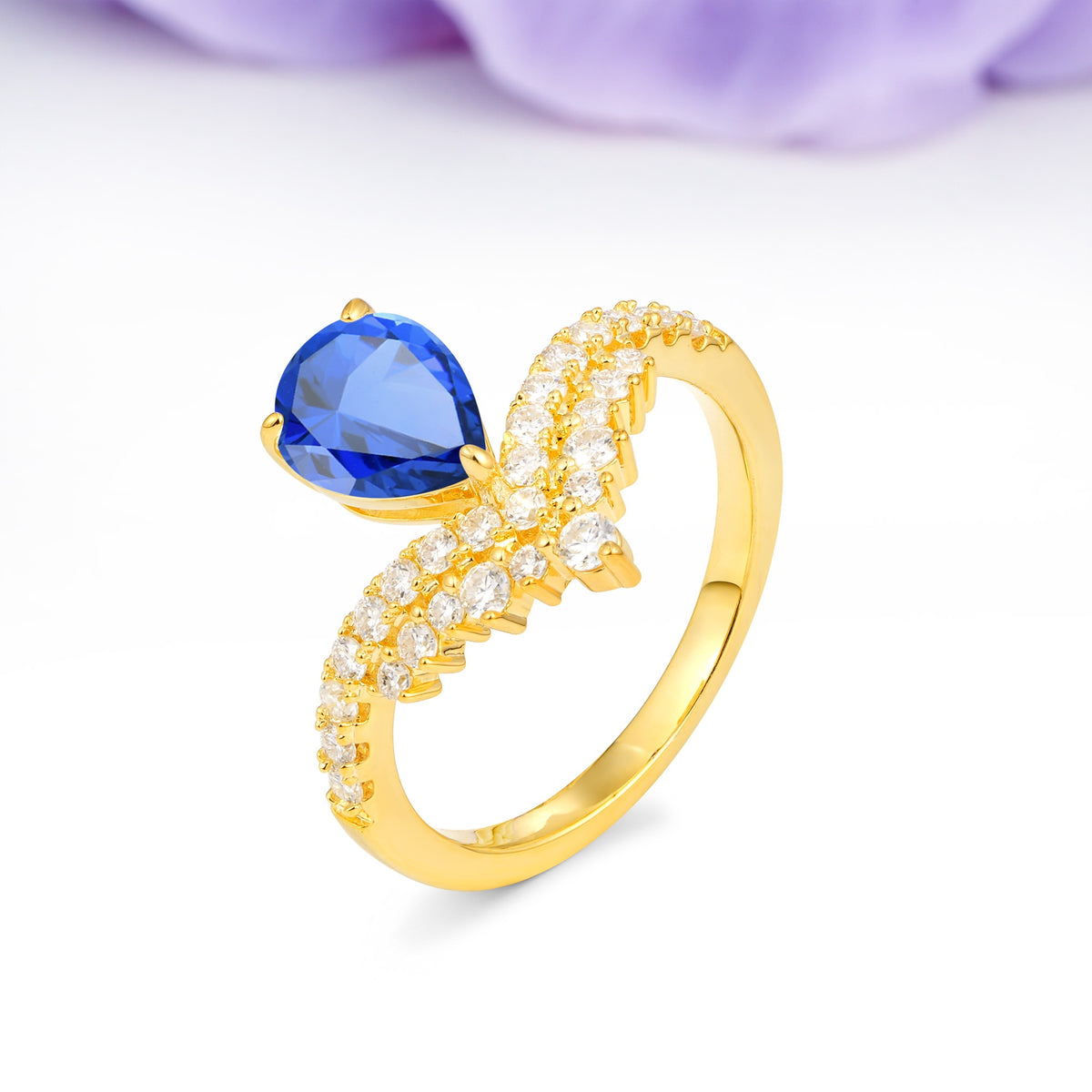 Classic and Unique 3-Prong Crown Setting with Pear Cut Sapphire Engagement Ring - Additional view