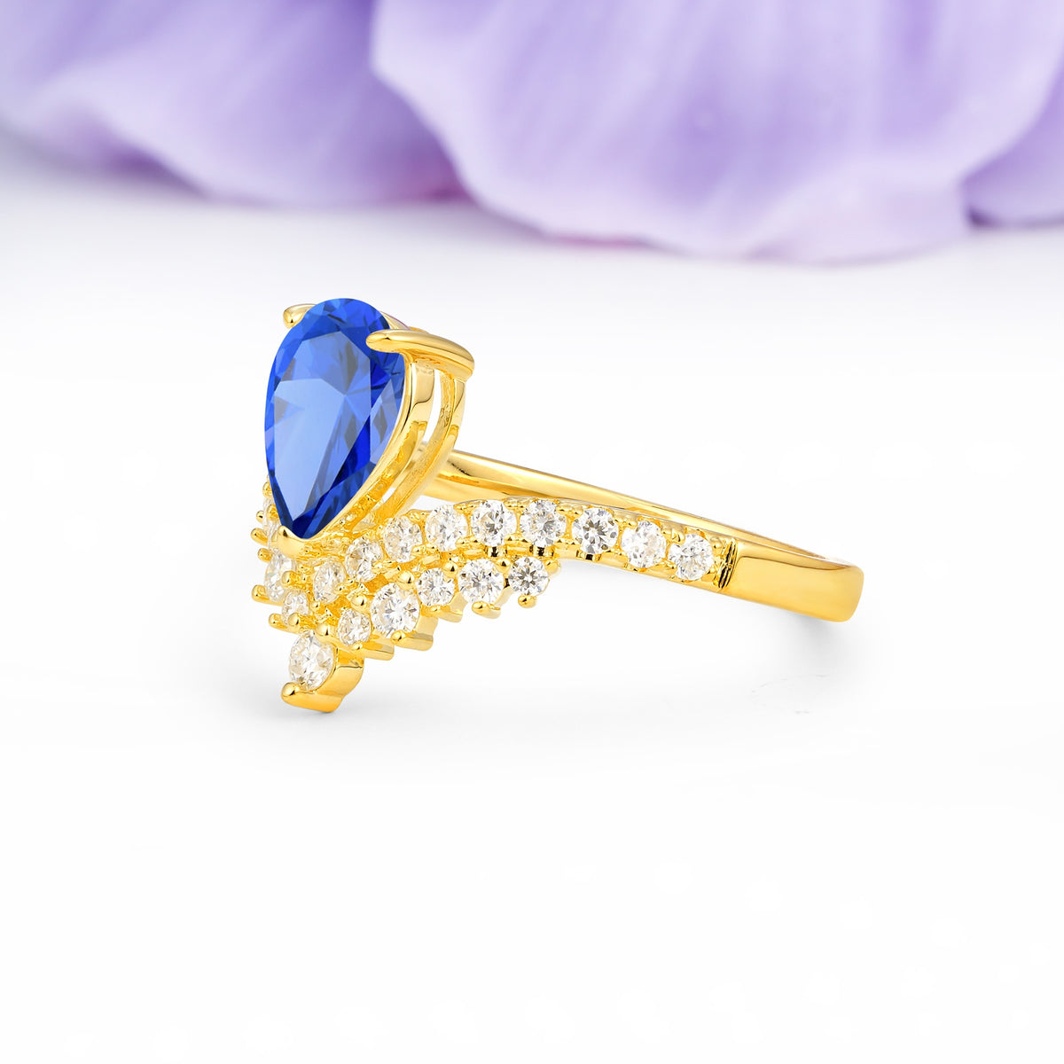 Classic and Unique 3-Prong Crown Setting with Pear Cut Sapphire Engagement Ring - Additional view