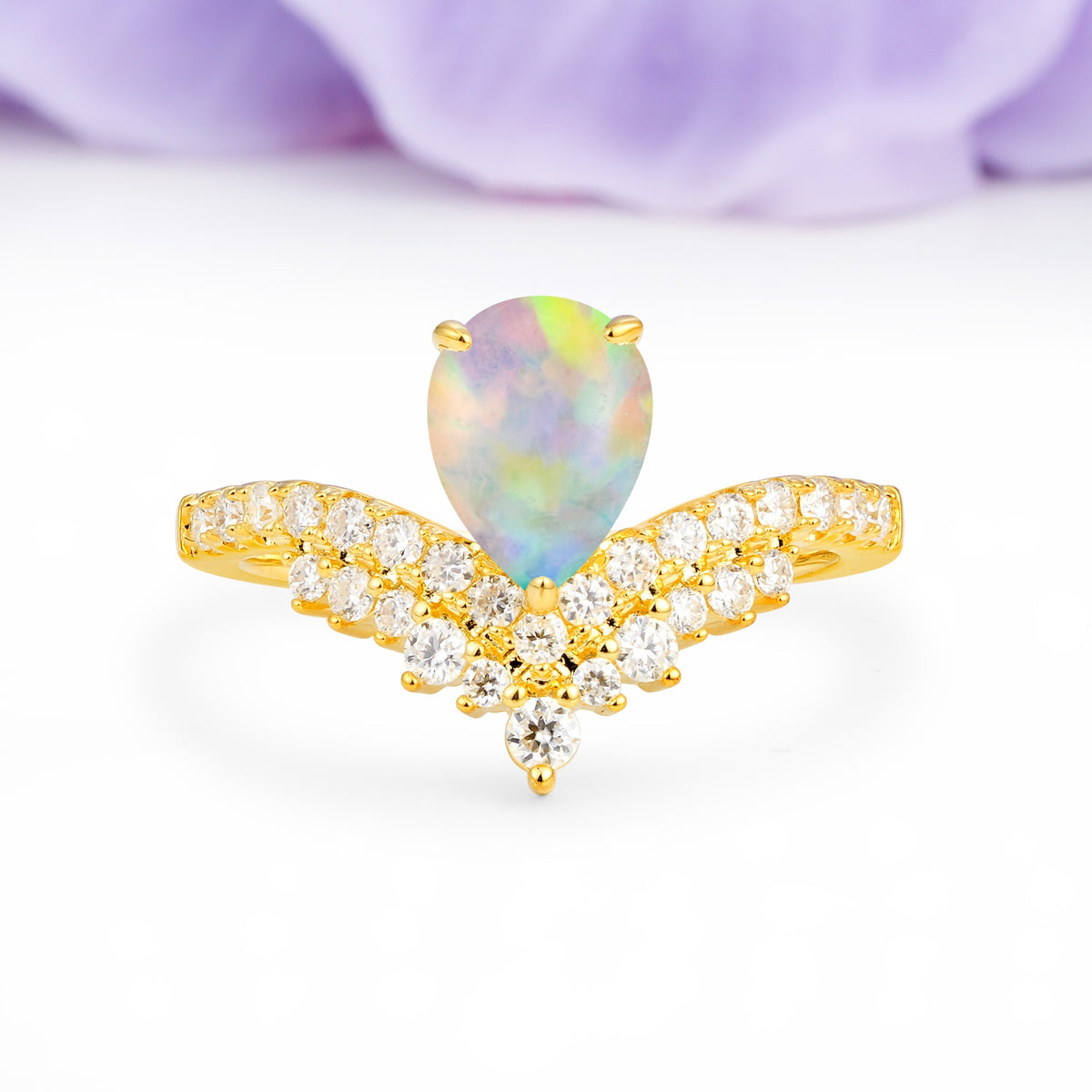 Classic and Unique 3-Prong Crown Setting with Pear Cut Fire Opal Engagement Ring - Additional view