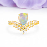 Classic and Unique 3-Prong Crown Setting with Pear Cut Fire Opal Engagement Ring - Additional view
