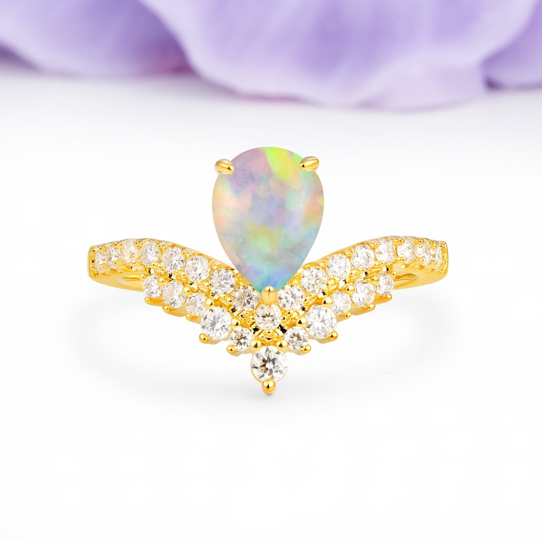 Classic and Unique 3-Prong Crown Setting with Pear Cut Fire Opal Engagement Ring - Additional view