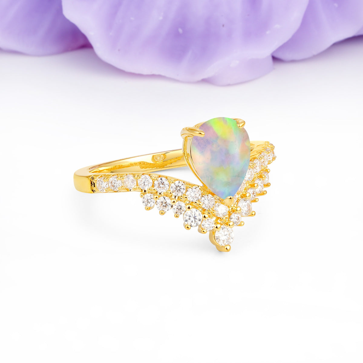 Classic and Unique 3-Prong Crown Setting with Pear Cut Fire Opal Engagement Ring - Additional view