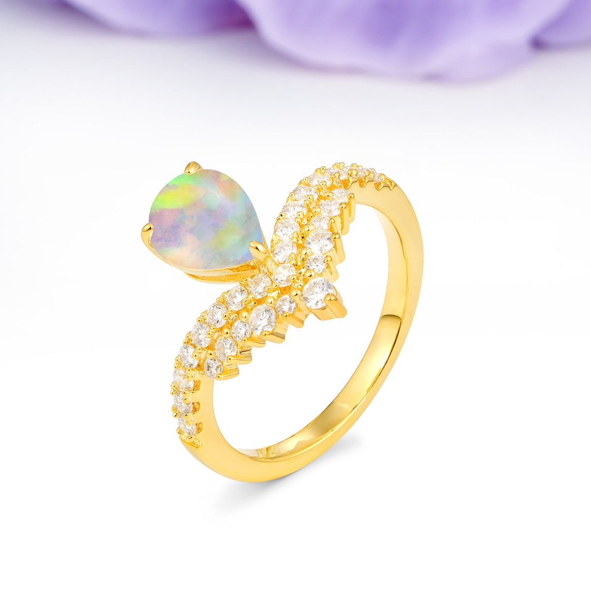 Classic and Unique 3-Prong Crown Setting with Pear Cut Fire Opal Engagement Ring - Additional view
