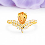 Classic and Unique 3-Prong Crown Setting with Pear Cut Citrine Engagement Ring - Additional view