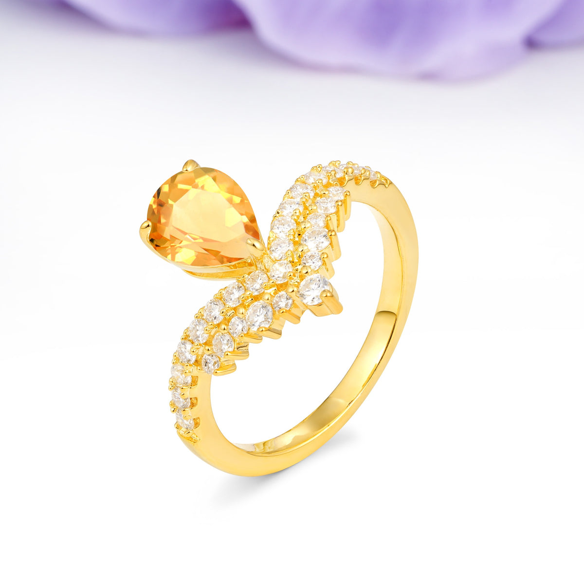 Classic and Unique 3-Prong Crown Setting with Pear Cut Citrine Engagement Ring - Additional view
