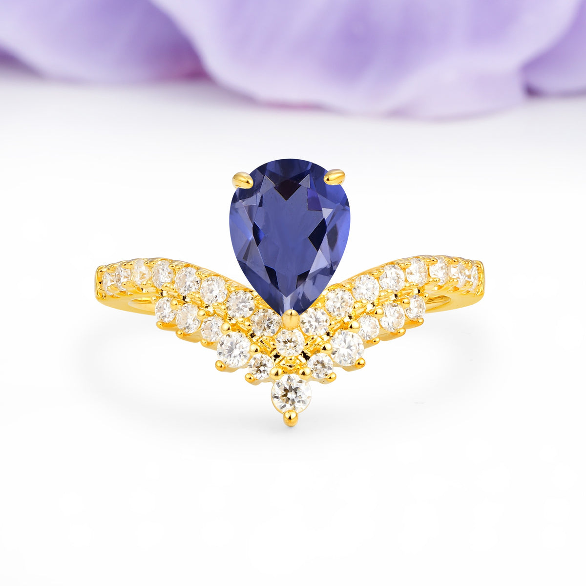 Classic and Unique 3-Prong Crown Setting with Pear Cut Tanzanite Engagement Ring - Additional view