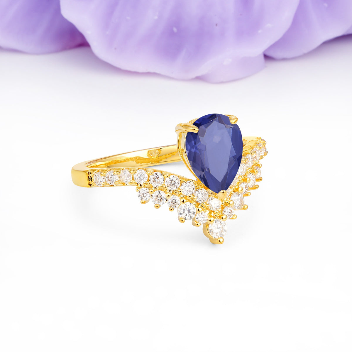 Classic and Unique 3-Prong Crown Setting with Pear Cut Tanzanite Engagement Ring - Additional view