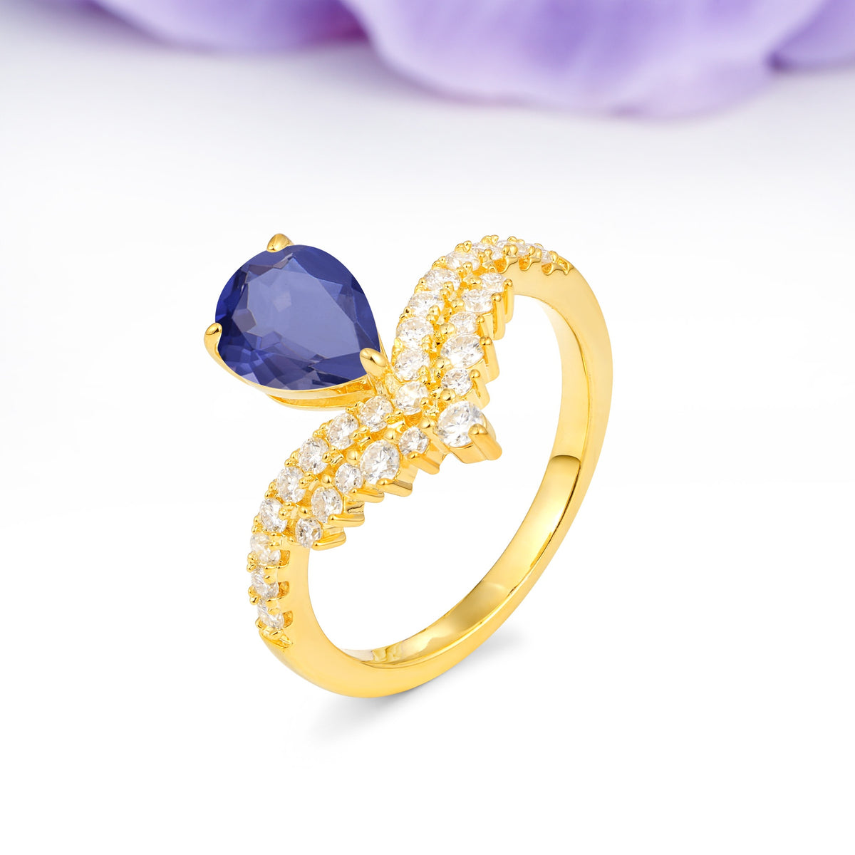 Classic and Unique 3-Prong Crown Setting with Pear Cut Tanzanite Engagement Ring - Additional view