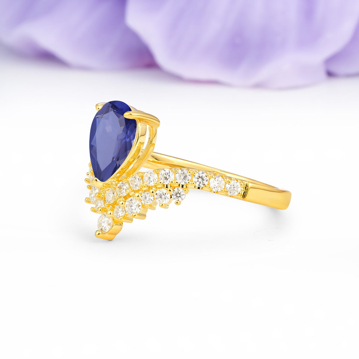 Classic and Unique 3-Prong Crown Setting with Pear Cut Tanzanite Engagement Ring - Additional view