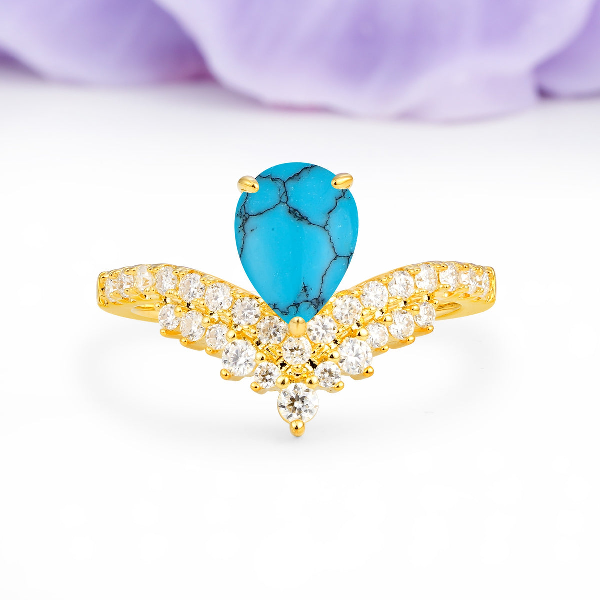 Classic and Unique 3-Prong Crown Setting with Pear Cut Turquoise Engagement Ring - Additional view