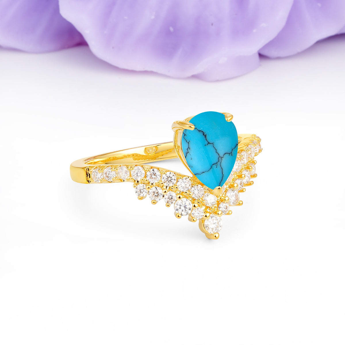Classic and Unique 3-Prong Crown Setting with Pear Cut Turquoise Engagement Ring - Additional view