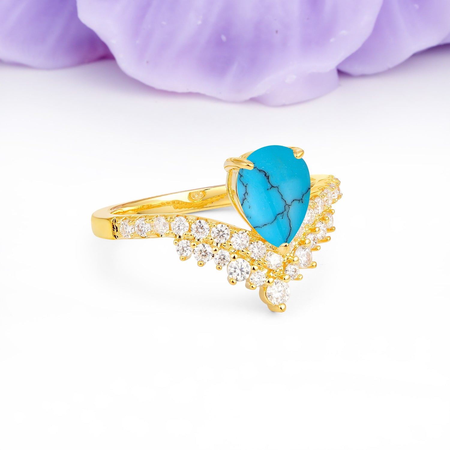 Classic and Unique 3-Prong Crown Setting with Pear Cut Turquoise Engagement Ring - Additional view