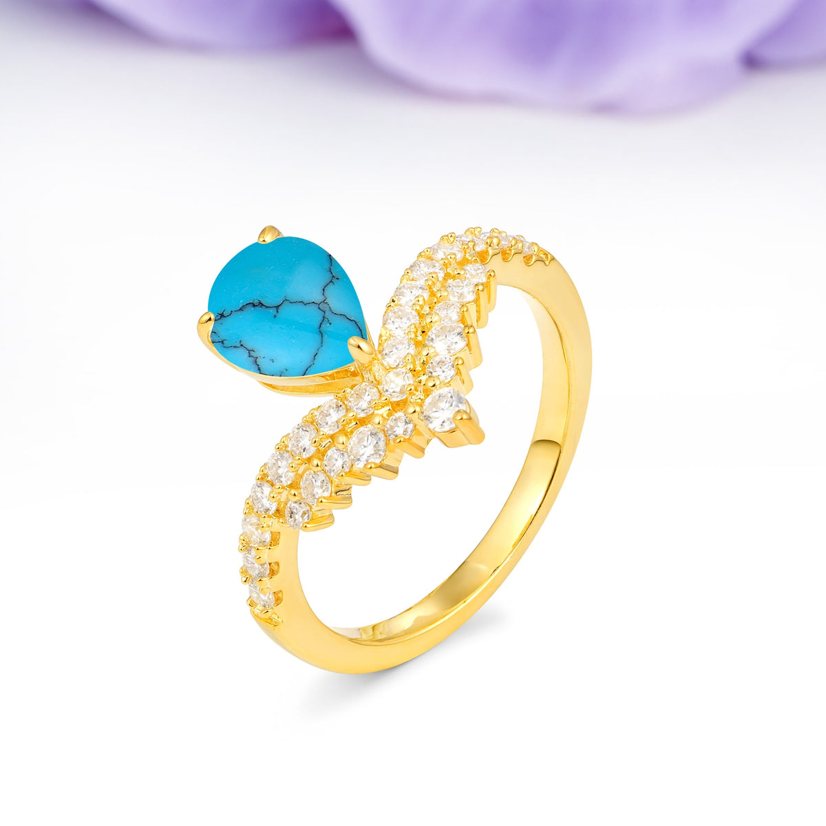 Classic and Unique 3-Prong Crown Setting with Pear Cut Turquoise Engagement Ring - Additional view