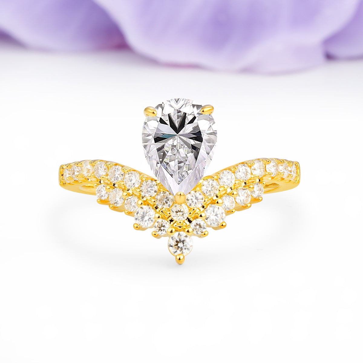 Classic and Unique 3-Prong Crown Setting with Pear Cut Lab Diamond Engagement Ring - Additional view
