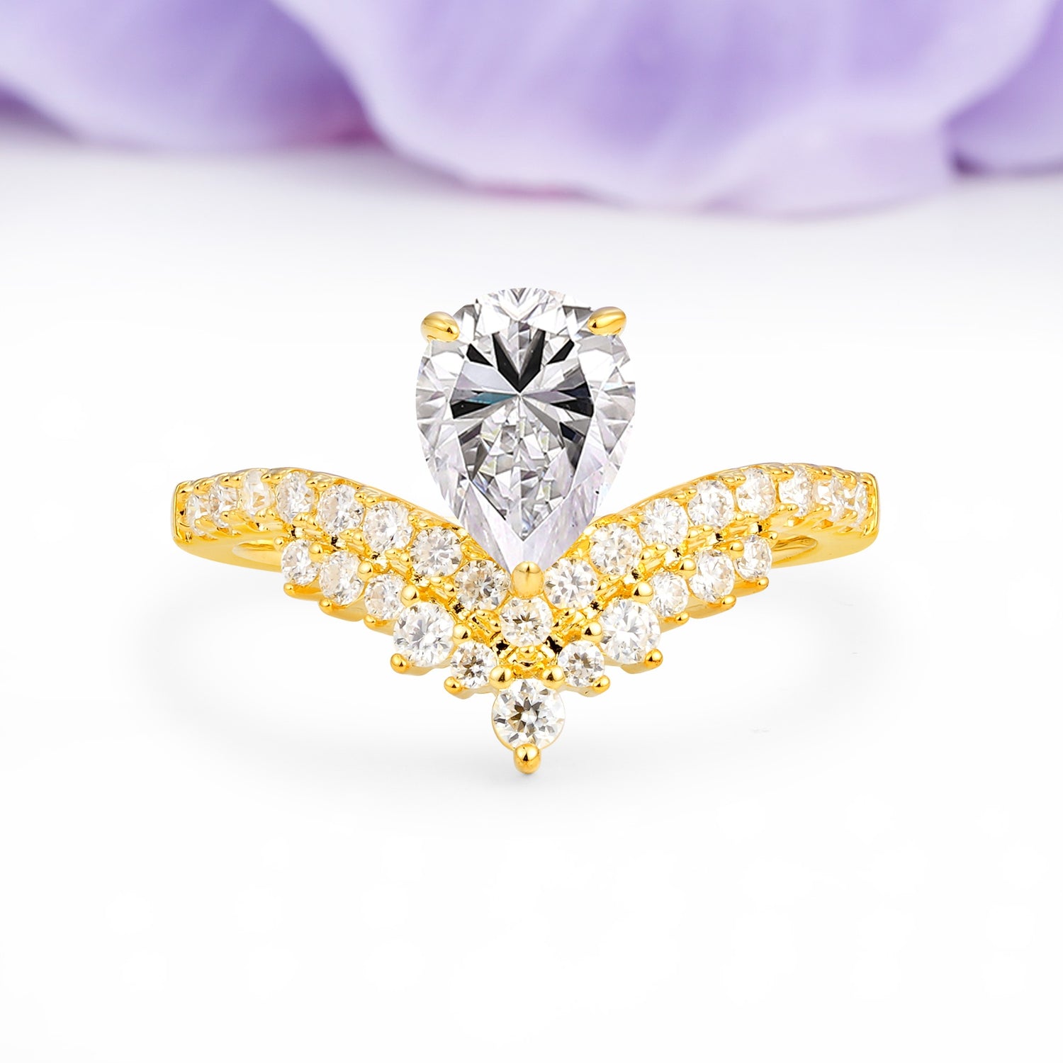 Classic and Unique 3-Prong Crown Setting with Pear Cut Lab Diamond Engagement Ring - Additional view