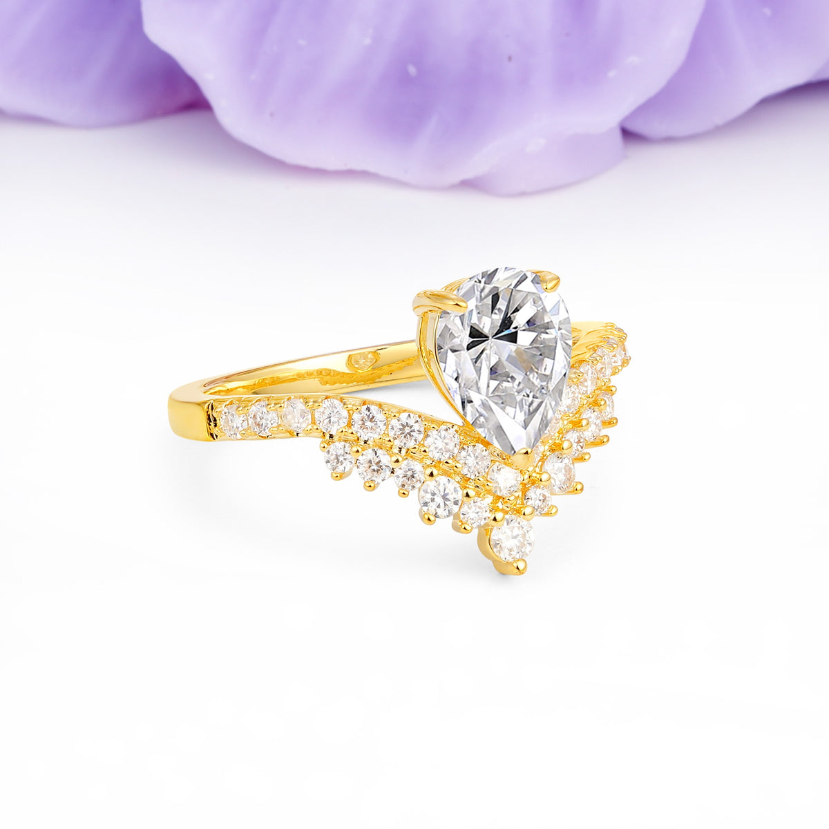 Classic and Unique 3-Prong Crown Setting with Pear Cut Lab Diamond Engagement Ring - Additional view