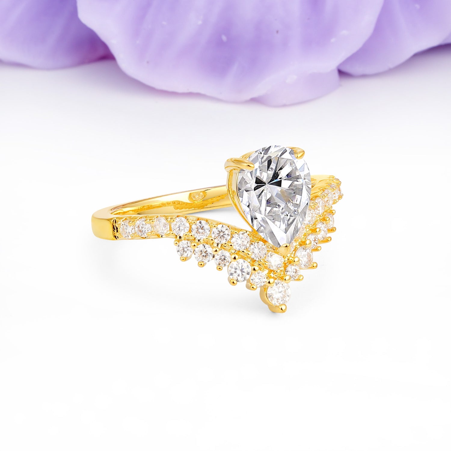 Classic and Unique 3-Prong Crown Setting with Pear Cut Lab Diamond Engagement Ring - Additional view