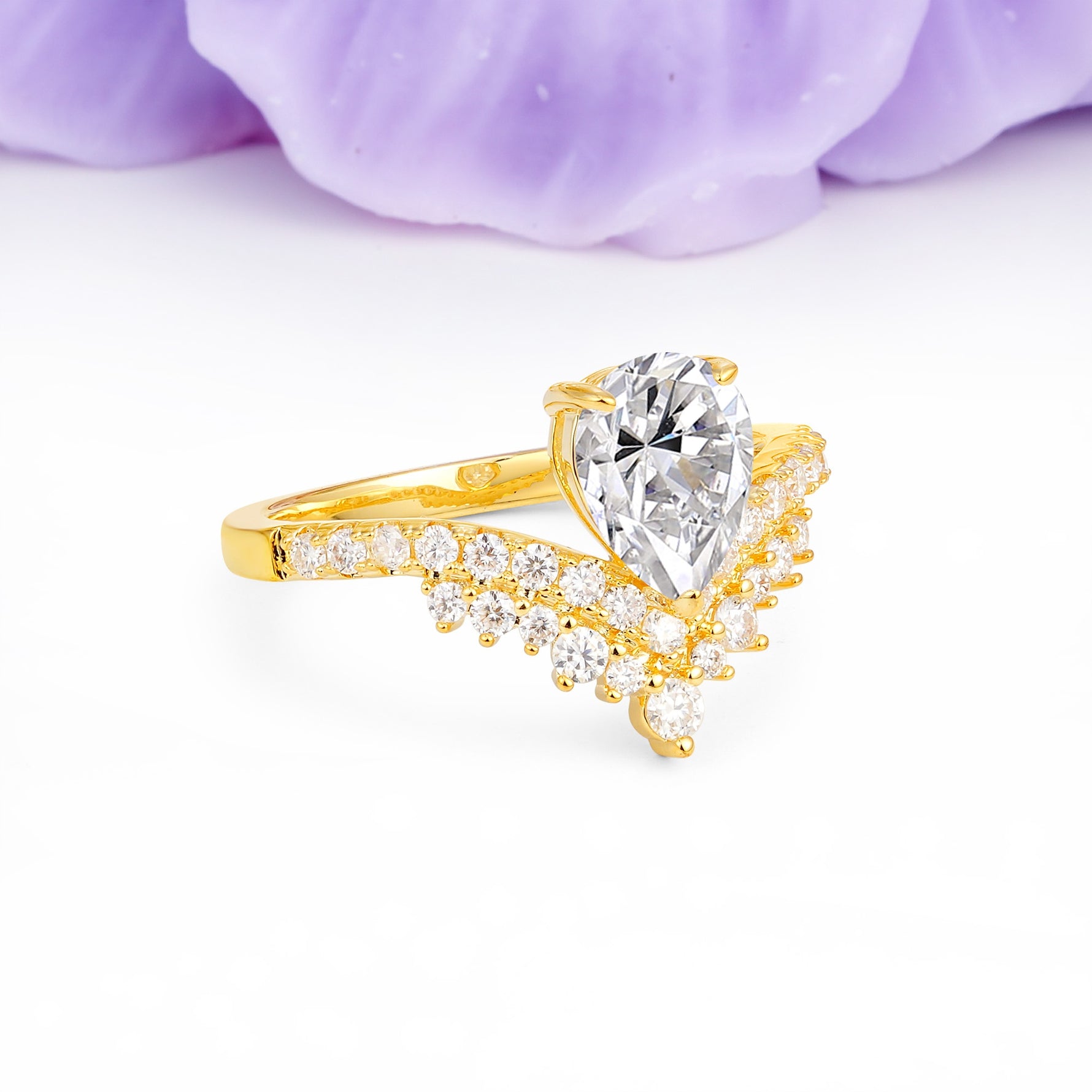 Classic and Unique 3-Prong Crown Setting with Pear Cut Lab Diamond Engagement Ring - Additional view